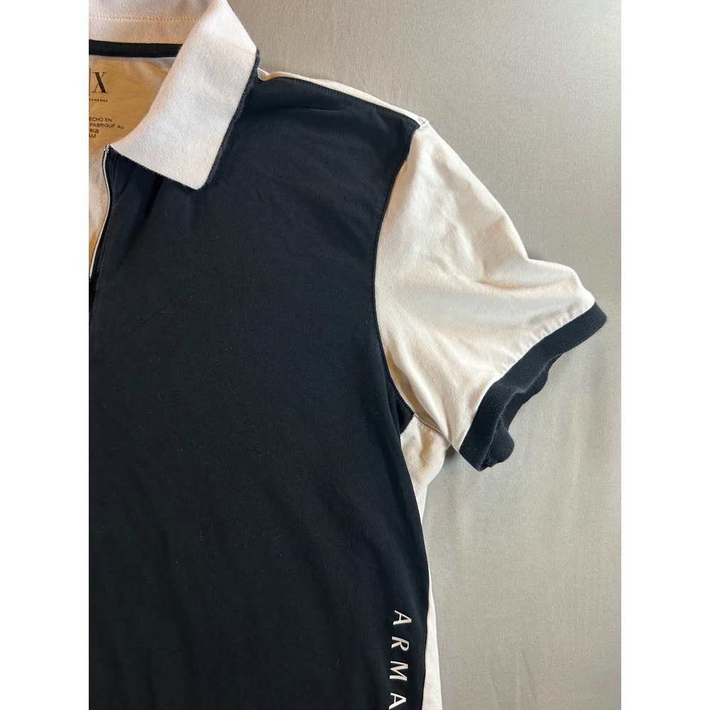 Armani Exchange Mens Colorblock Quarter Zip Polo Shirt Black White Logo Large - Picture 4 of 10